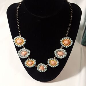 8 for $20 Beautiful Aqua Pink Coral Color and Diamonds Necklace